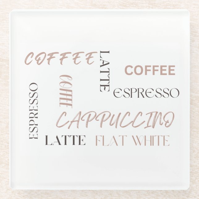 Coffee Typography Modern Café Style Coffee Lover  Glass Coaster (Front)
