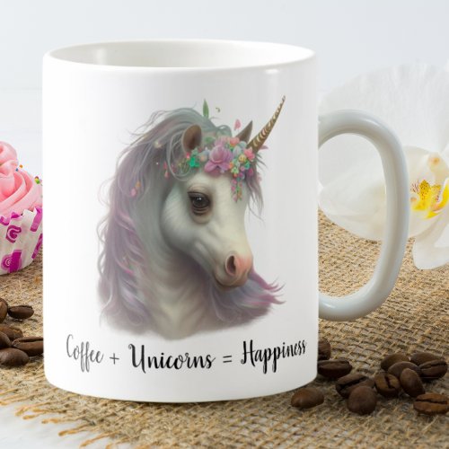 Coffee Unicorn Happiness Custom Pastel Floral Coffee Mug