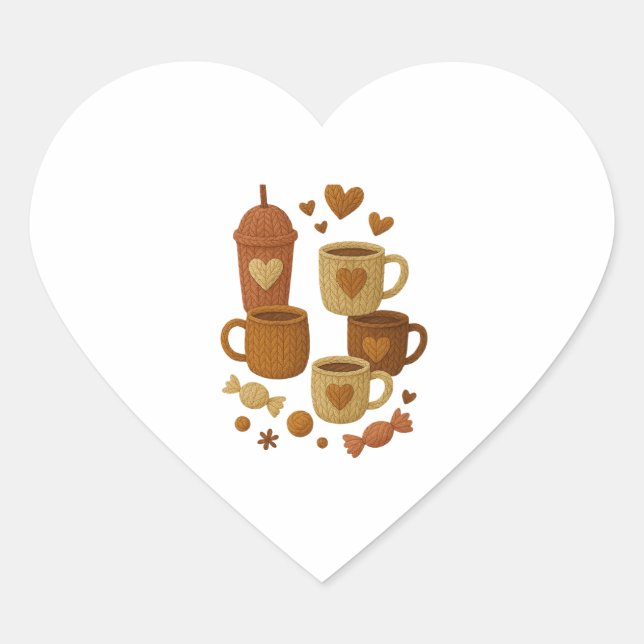 Coffee Valentine Day Love Knitted Hearts Hugs Heart Sticker (Front)