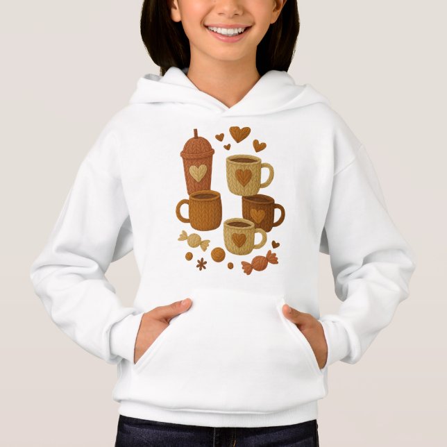 Coffee Valentine Day Love Knitted Hearts Hugs Hoodie (Front)