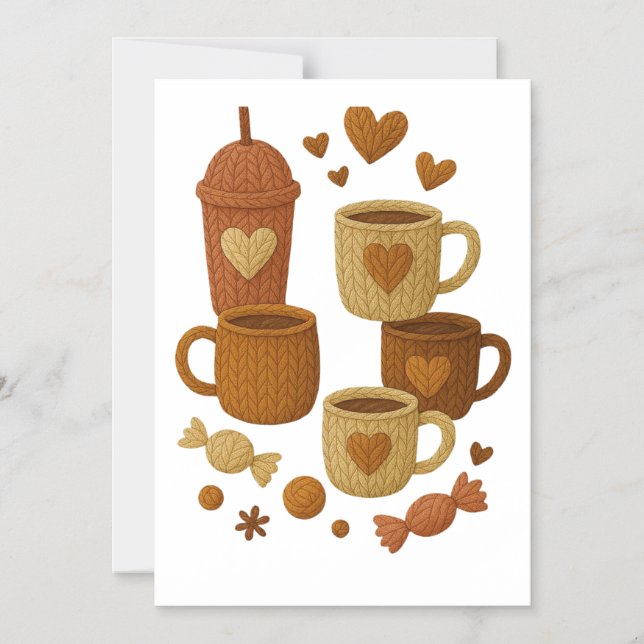 Coffee Valentine Day Love Knitted Hearts Hugs Magnetic Invitation (Front)