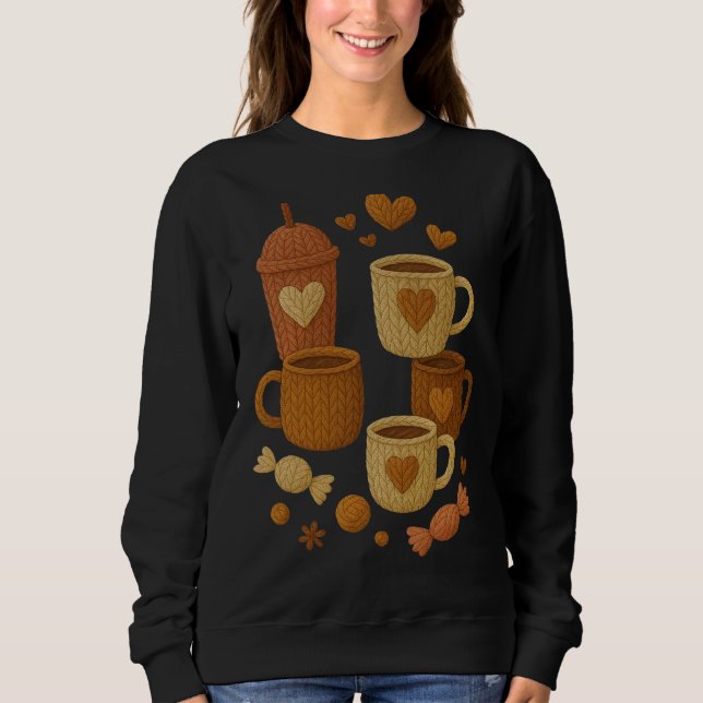 Coffee Valentine Day Love Knitted Hearts Hugs Sweatshirt (Front)