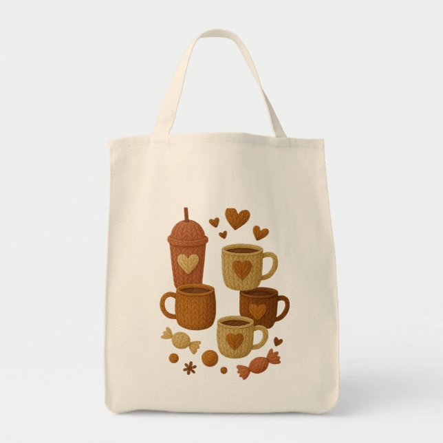 Coffee Valentine Day Love Knitted Hearts Hugs Tote Bag (Front)