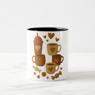 Coffee Valentine Day Love Knitted Hearts Hugs Two-Tone Coffee Mug