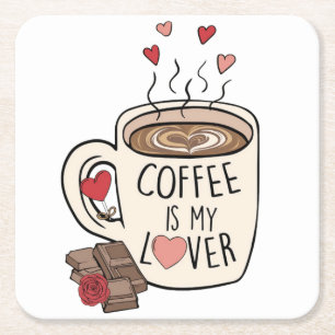 Coffee Valentines Valentine Gift Valentine Day Square Paper Coaster