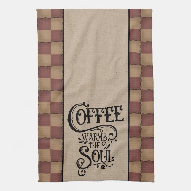 Coffee Warms The Soul - Primitive Style Kitchen Towel (Vertical)