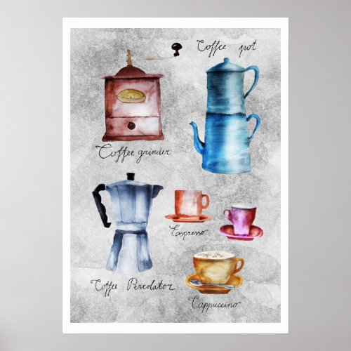 Coffee Watercolor Artwork Poster