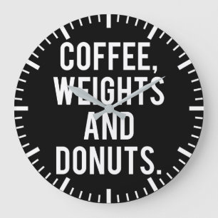 Coffee, Weights and Donuts - Funny Novelty Gym Large Clock