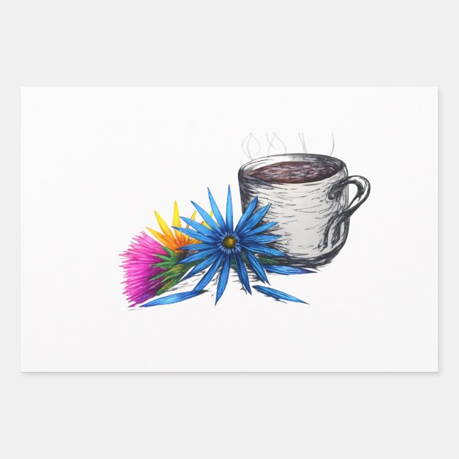 Coffee & Wildflowers Wrapping Paper Sheets (Front 2)