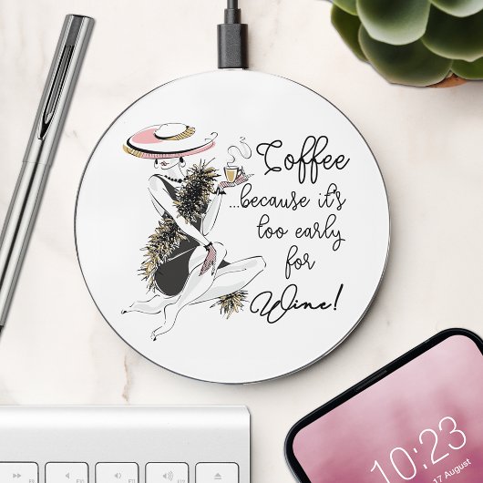 Coffee & Wine Lover Lady Wireless Charger