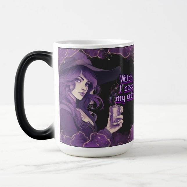 Coffee Witch on Black Color Morph Mug (Left)