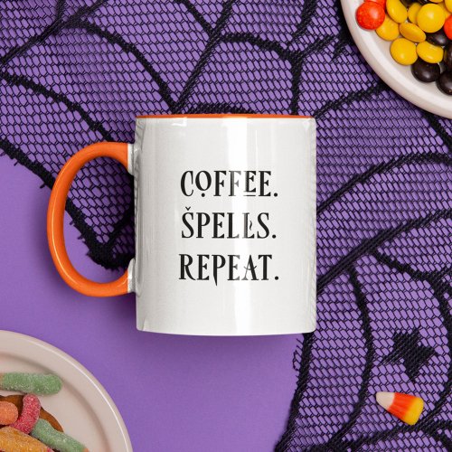 Coffee Witch Spells Fun Halloween Typography Mug