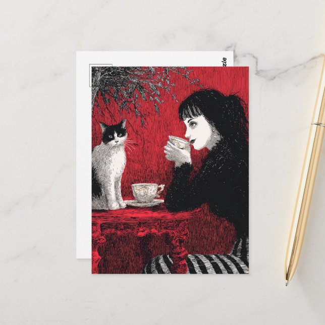 Coffee With a Cat Postcard (Front/Back In Situ)