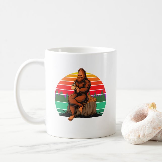 Coffee With Bigfoot Sasquatch Funny Gift Coffee Mug (With Donut)
