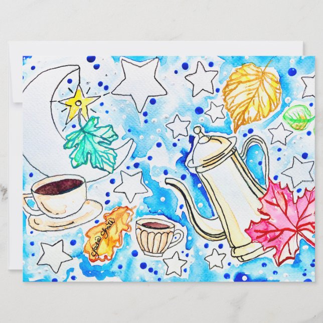 Coffee with Fall Leaves Art (Front)
