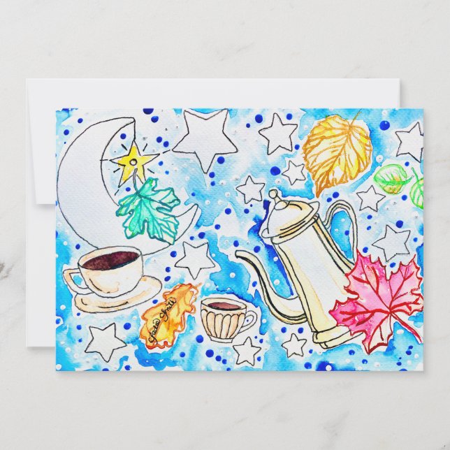Coffee with Fall Leaves Art Invitation (Front)