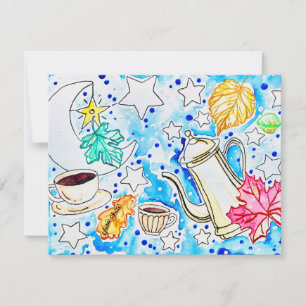 Coffee with Fall Leaves Art Note Card