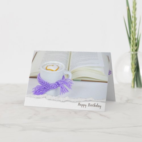 coffee with heart and open book birthday card