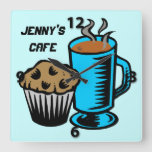 Coffee With Muffin Square Wall Clock at Zazzle