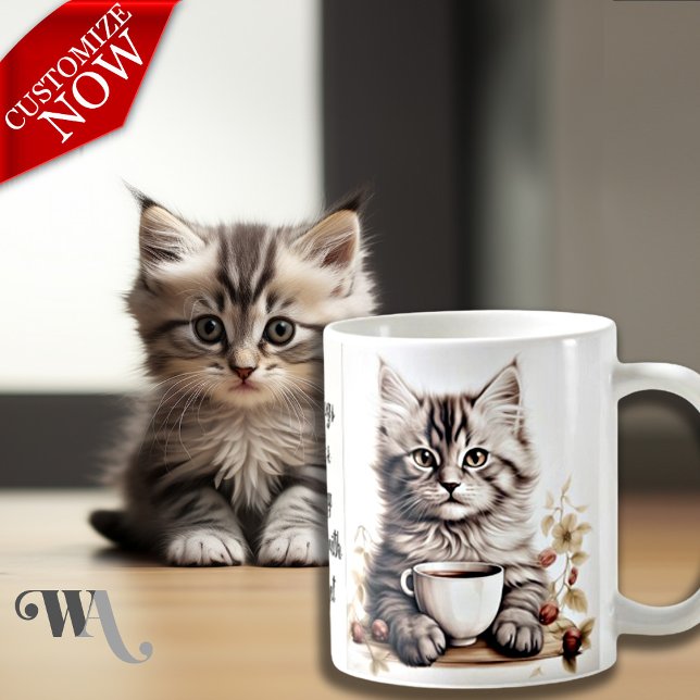 Coffee with my Cat  Coffee Mug (Easy to Customize text )