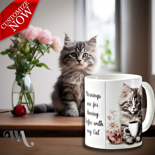 Coffee with my Cat  Mug (Easy to customize text )