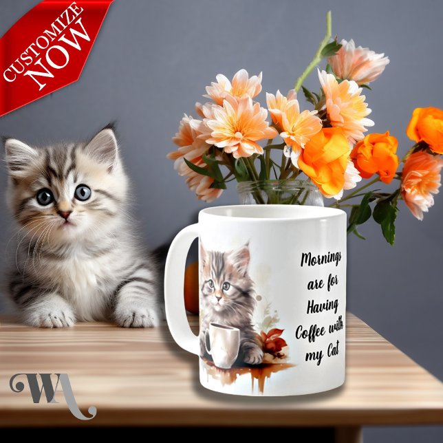 Coffee with my Cat  Mug (Easy to customize text )