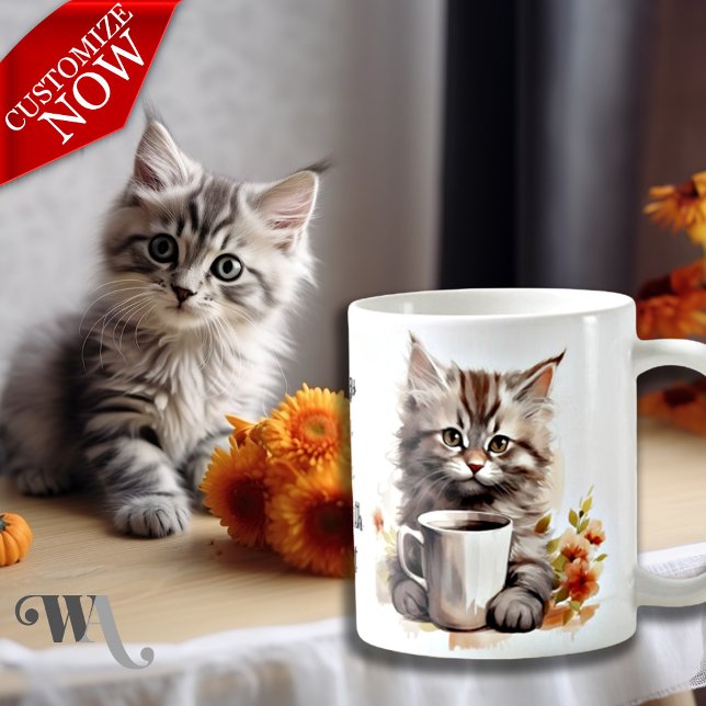 Coffee with my Cat  Mug (Easy to customize text)