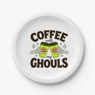 Coffee With My Ghouls Funny Halloween Coffee Lover Paper Plates
