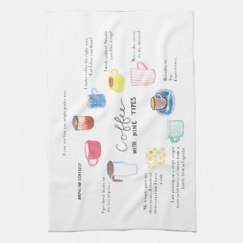 Coffee with Nine Types Kitchen Towel