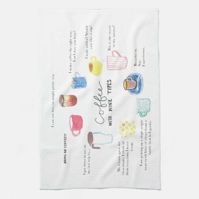 Coffee with Nine Types Kitchen Towel (Vertical)