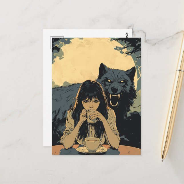 Coffee With the Wolf Postcard (Front/Back In Situ)