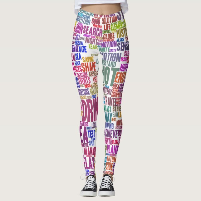 Coffee Word Cloud Text Pattern Tea Cup Leggings (Front)