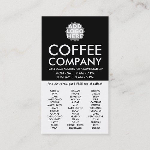 coffee word search GET ONE FREE CUP Loyalty Card
