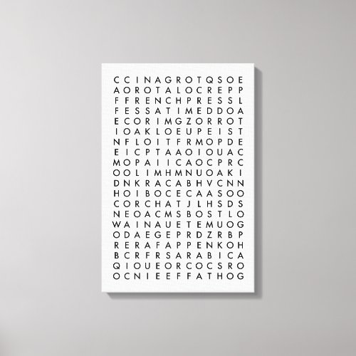 coffee word search puzzle canvas print