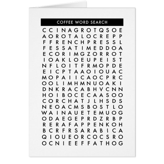 coffee word search puzzle cards (Front)