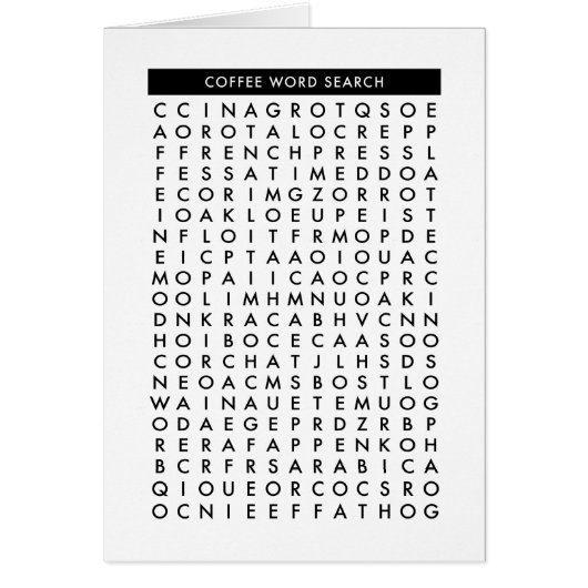 coffee word search puzzle cards (Front)