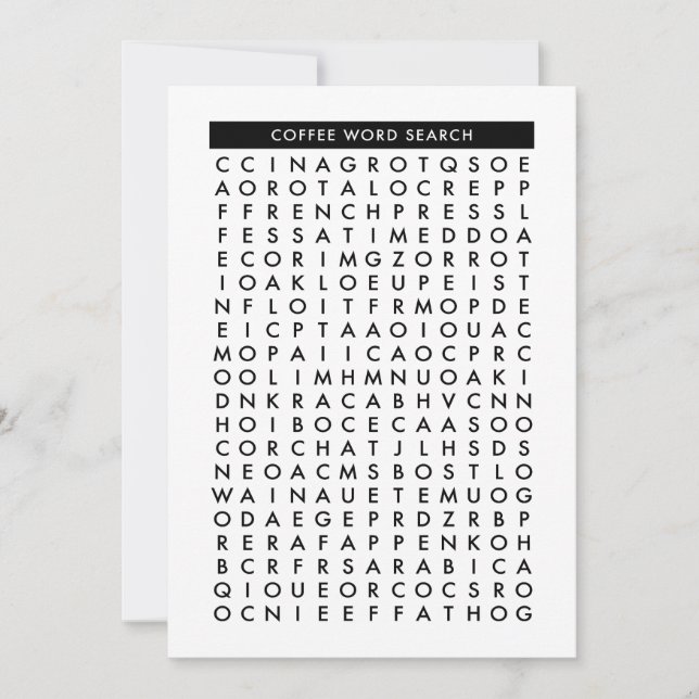 coffee word search puzzle invitation (Front)
