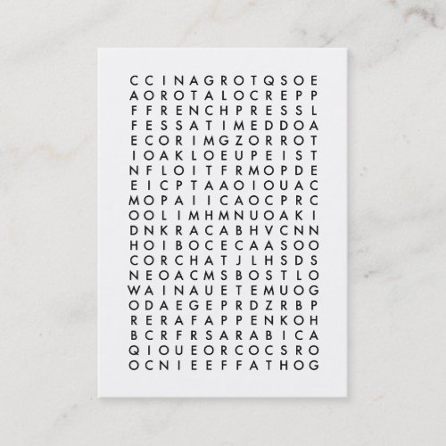 coffee word search puzzle loyalty card