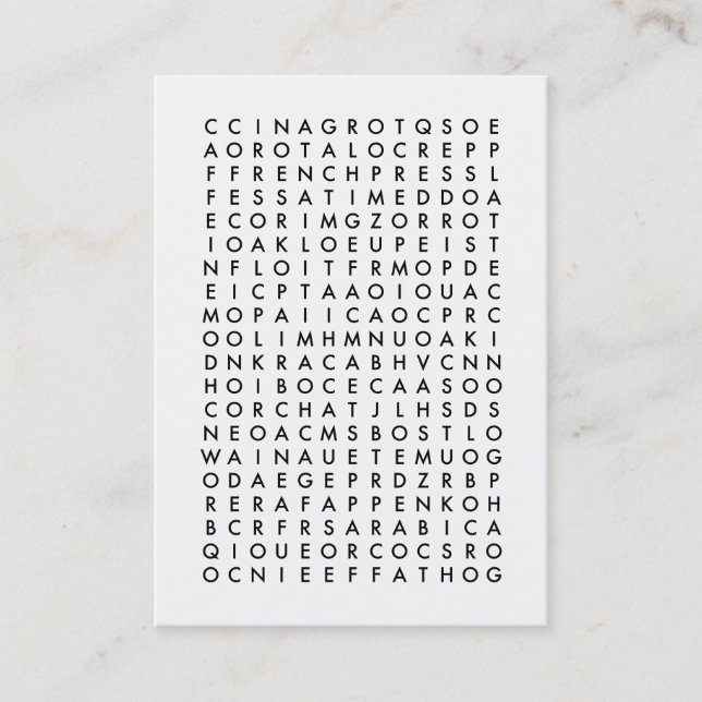 coffee word search puzzle loyalty card (Front)