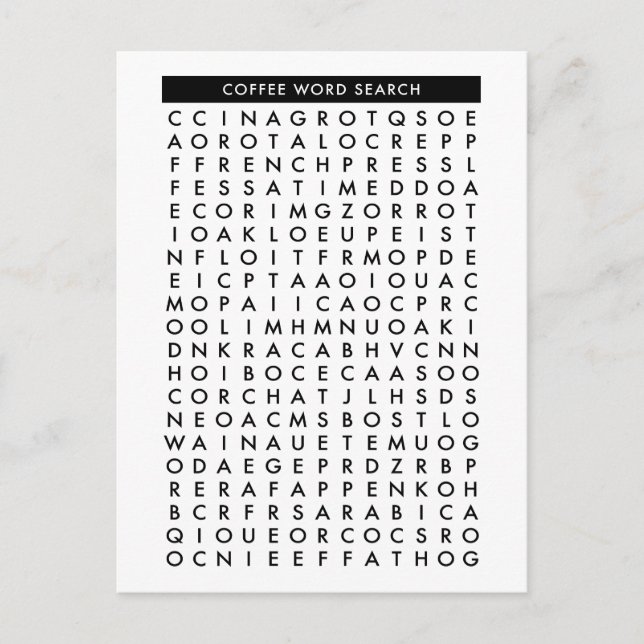 coffee word search puzzle postcard (Front)