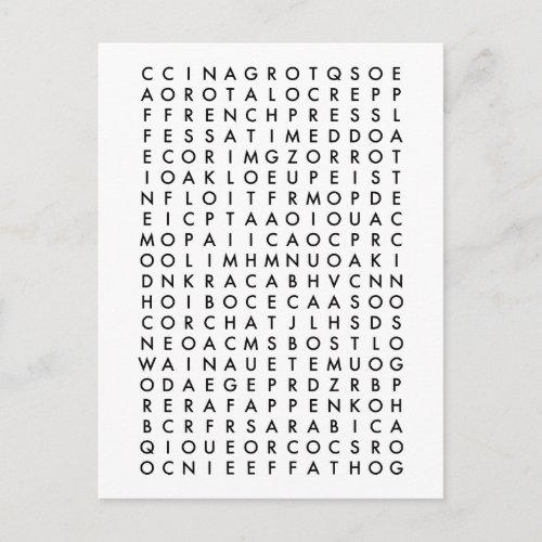 coffee word search puzzle postcard