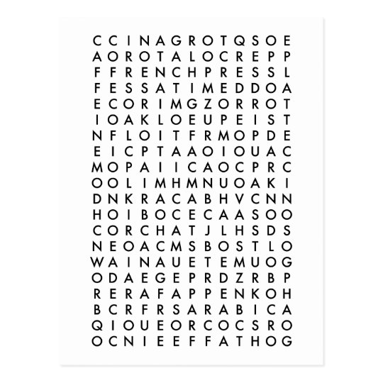 coffee word search puzzle postcard