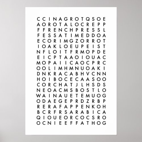 coffee word search puzzle poster
