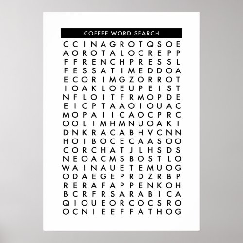 coffee word search puzzle poster
