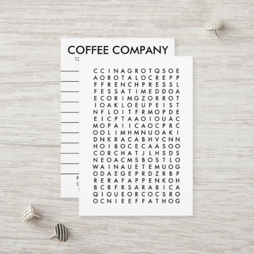 coffee word search rewards card