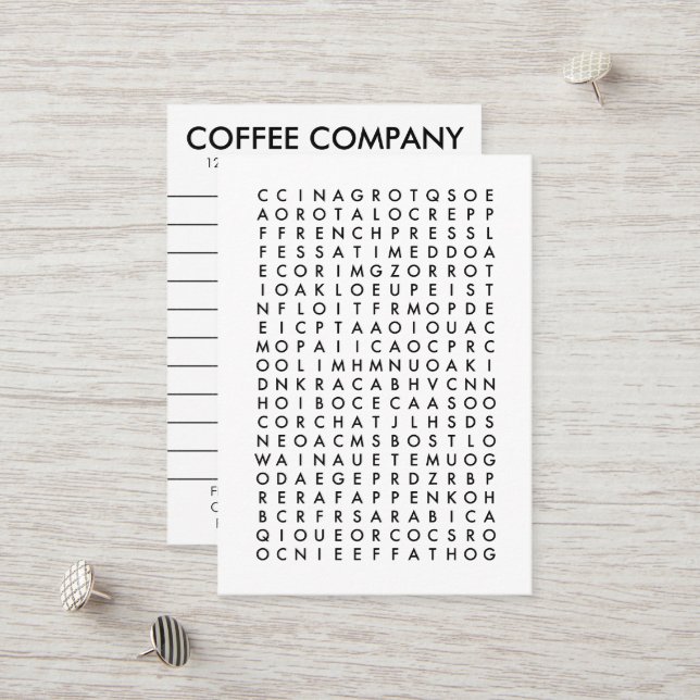 coffee word search rewards card (Front/Back In Situ)