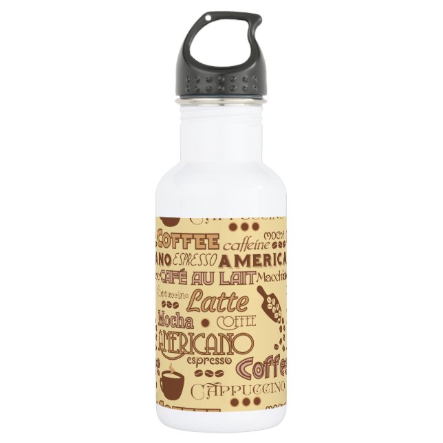 Coffee Words Stainless Steel Water Bottle (Front)