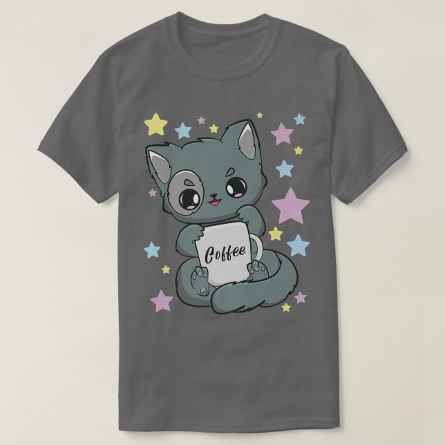 Coffee Yami Kawaii Chibi Anime Cat Moka Fairy Kei  T-Shirt (Design Front)