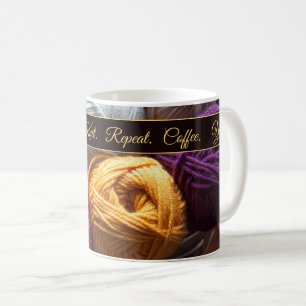 Coffee Yarn Knit Repeat Mantra for Knitter Maker Mug