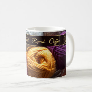 Coffee Yarn Knit Repeat Mantra for Knitter Maker Mug